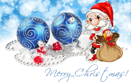 Mikołaj i napis Merry Christmas
